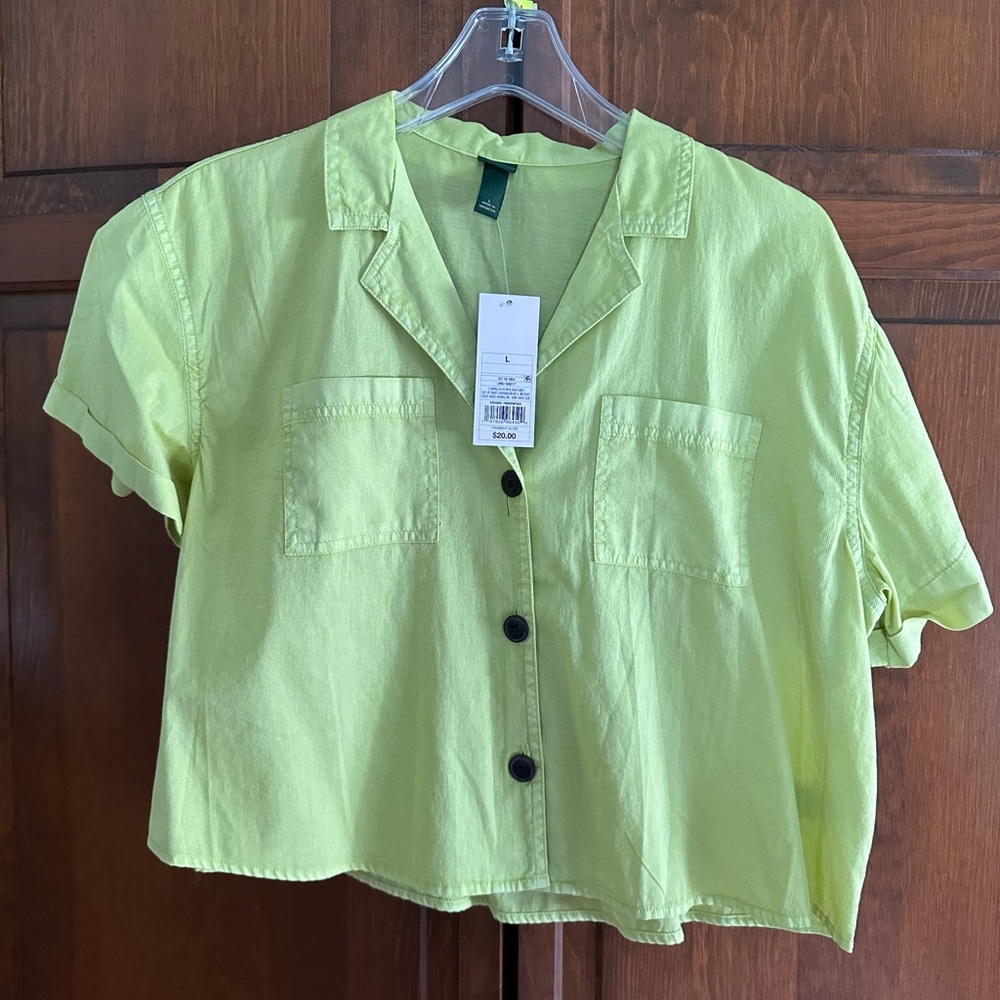 Wild Fable Cropped Button Up Top, Fluorescent Yellow